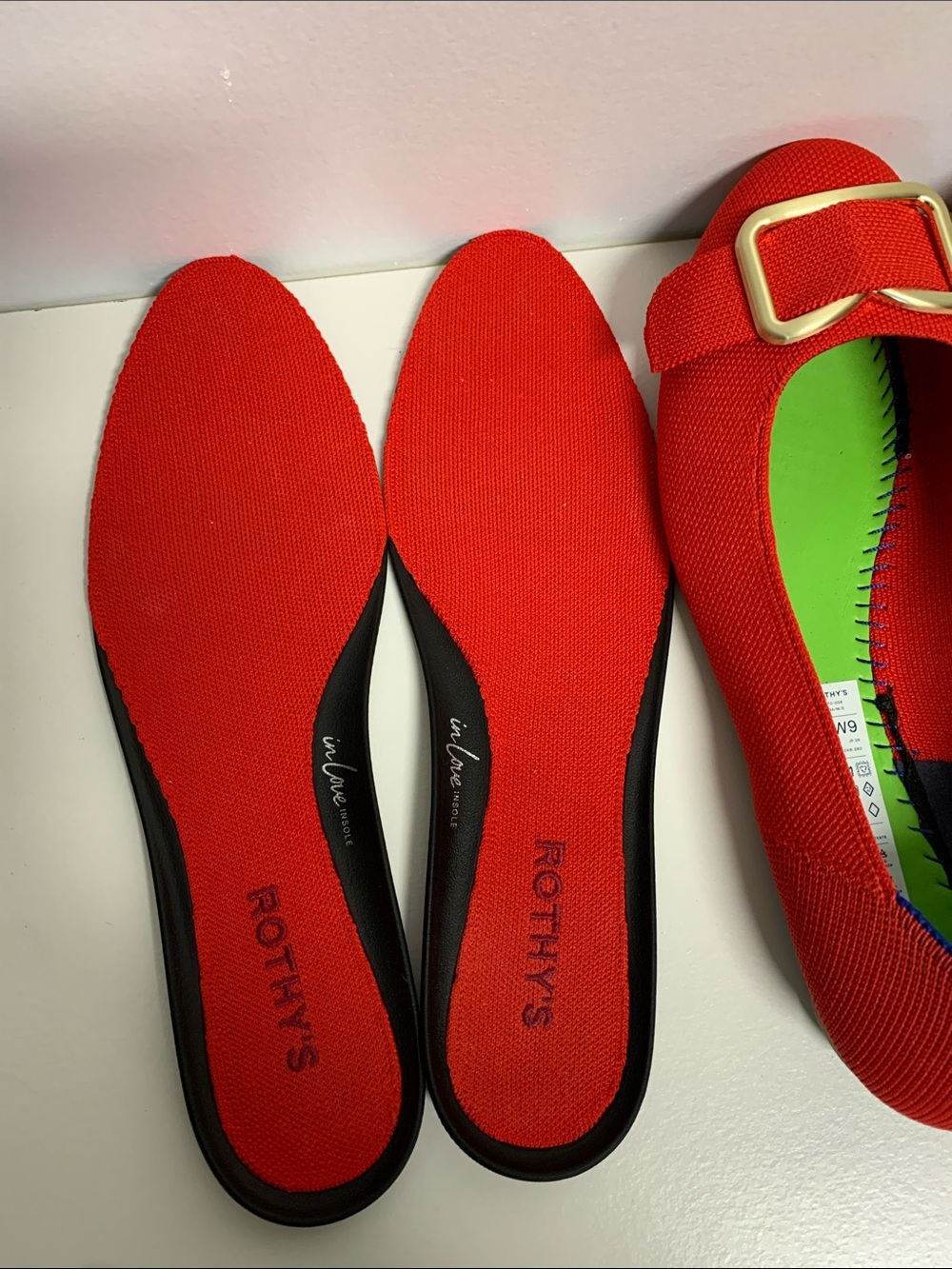 Rothy's Red Flats with Gold Buckle Accent - Picture 9 of 9